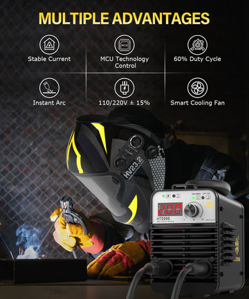 HT2000 Stick Welder, 110/220V ARC MMA Lift TIG Welding Machine with Hot Start Arc force Anti-Stick IGBT Portable Mini Welder Machine with Electrode Holder Cable Clamp